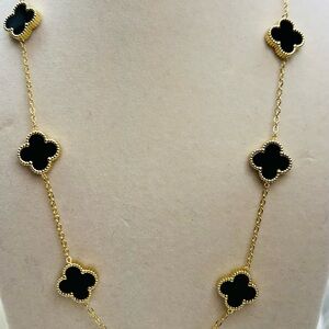 Gold and Black 10 Clover motif double sided Alhambra Necklace